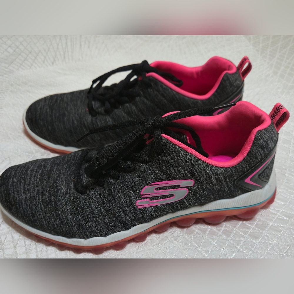 Skechers Black and Pink Athletic Sneakers with Breathable Mesh